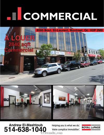 Annonces classees img:preview LOCAL A LOUER 2840 PI2 AU 8595 ST-LAURENT